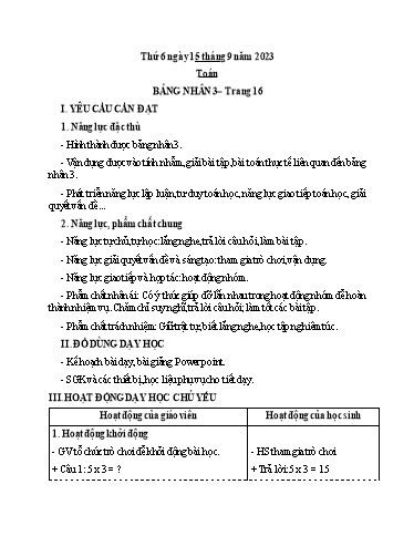 Kế hoạch bài dạy Toán + Tiếng Việt 3 - Tuần 2 (Thứ 6) - Năm học 2023-2024 - Bạch Thị Hải Yến