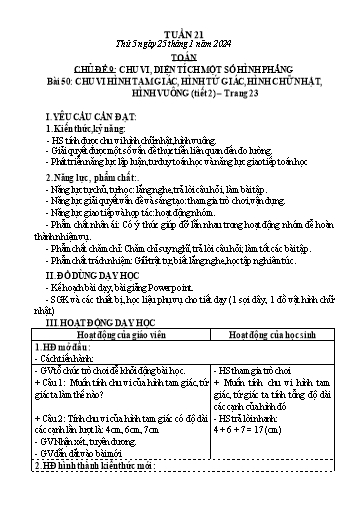 Kế hoạch bài dạy Toán + Tiếng Việt 3 - Tuần 21 (Thứ 5+6) - Năm học 2023-2024 - Trần Thị Hương