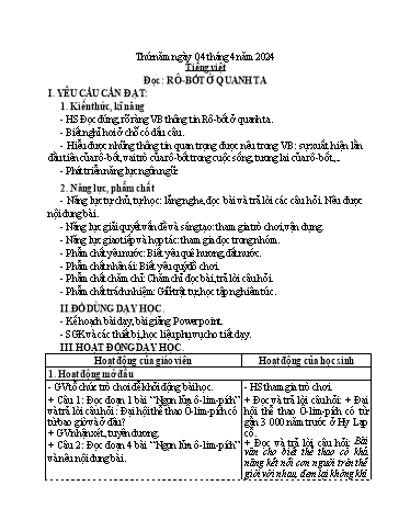 Kế hoạch bài dạy Toán + Tiếng Việt 3 - Tuần 33 (Thứ 5-7) - Năm học 2023-2024 - Hoàng Thị Dung