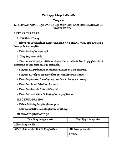 Kế hoạch bài dạy Toán + Tiếng Việt 3 - Tuần 34 (Thứ 5+6) - Năm học 2023-2024 - Hoàng Thị Dung