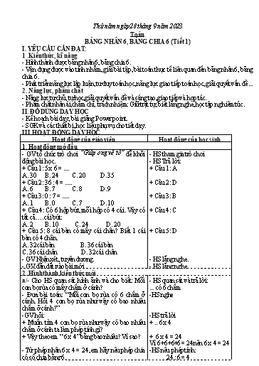 Kế hoạch bài dạy Toán + Tiếng Việt 3 - Tuần 4 (Thứ 5+6) - Năm học 2023-2024 - Hoàng Thị Dung