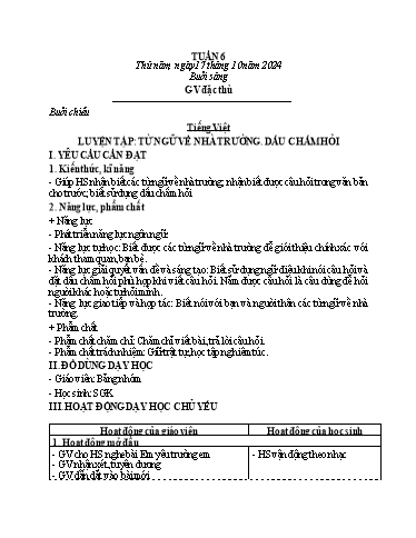 Kế hoạch bài dạy Toán + Tiếng Việt 3 - Tuần 6 - Năm học 2024-2025 - Bạch Thị Hải Yến