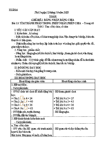 Kế hoạch bài dạy Toán + Tiếng Việt 3 - Tuần 6 (Thứ 5+6) - Năm học 2023-2024 - Trần Thị Hương