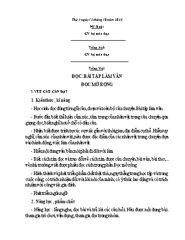 Kế hoạch bài dạy Toán + Tiếng Việt 3 - Tuần 6 (Thứ 5+6) - Năm học 2023-2024 - Nguyễn Thị Trinh