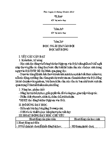 Kế hoạch bài dạy Toán + Tiếng Việt 3 - Tuần 8 (Thứ 5+6) - Năm học 2023-2024 - Nguyễn Thị Trinh