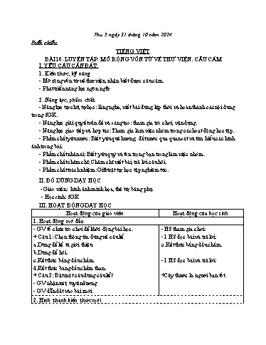 Kế hoạch bài dạy Toán + Tiếng Việt 3 - Tuần8 - Năm học 2024-2025 - Bạch Thị Hải Yến