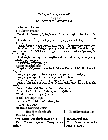 Kế hoạch bài dạy Toán + Tiếng Việt Lớp 3 - Tuần 22 (Thứ 5+6) - Năm học 2024-2025 - Hoàng Thị Dung