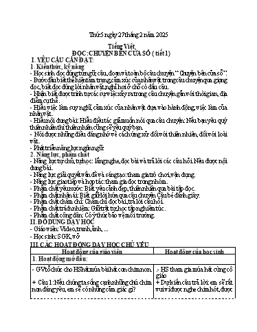 Kế hoạch bài dạy Toán + Tiếng Việt Lớp 3 - Tuần 24 (Thứ 5+6) - Năm học 2024-2025 - Hoàng Thị Dung